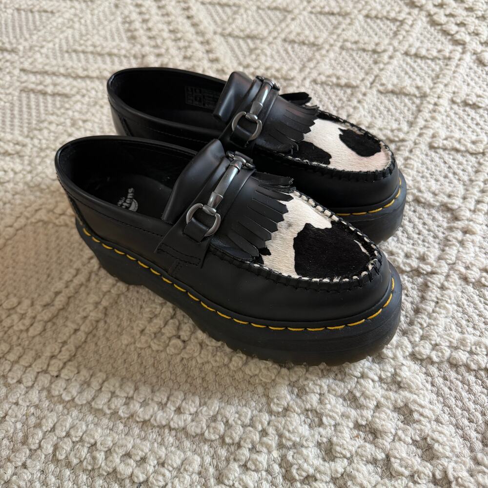 Doc Martens Adrian Snaffle Hair-On Cow Print Kiltie Loafers